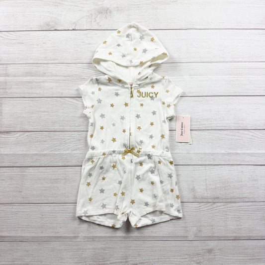 Juicy Couture Toddler Girl Terry Romper Hoodie Star Print Zip Up NWT 3T