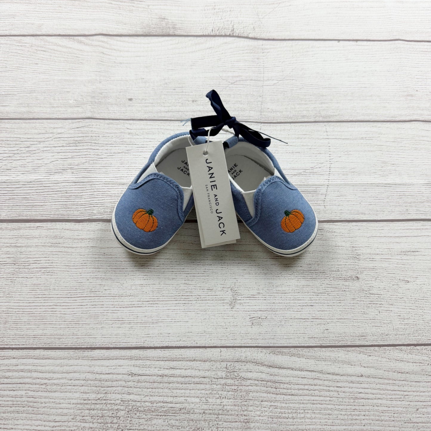 Janie And Jack Baby Pumpkin Denim Slip On Shoes NWT 6-12 Months