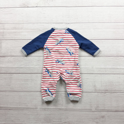 Baby Boden Striped Robot Cotton Romper Print Long Sleeve Snap Closure 3-6 Months