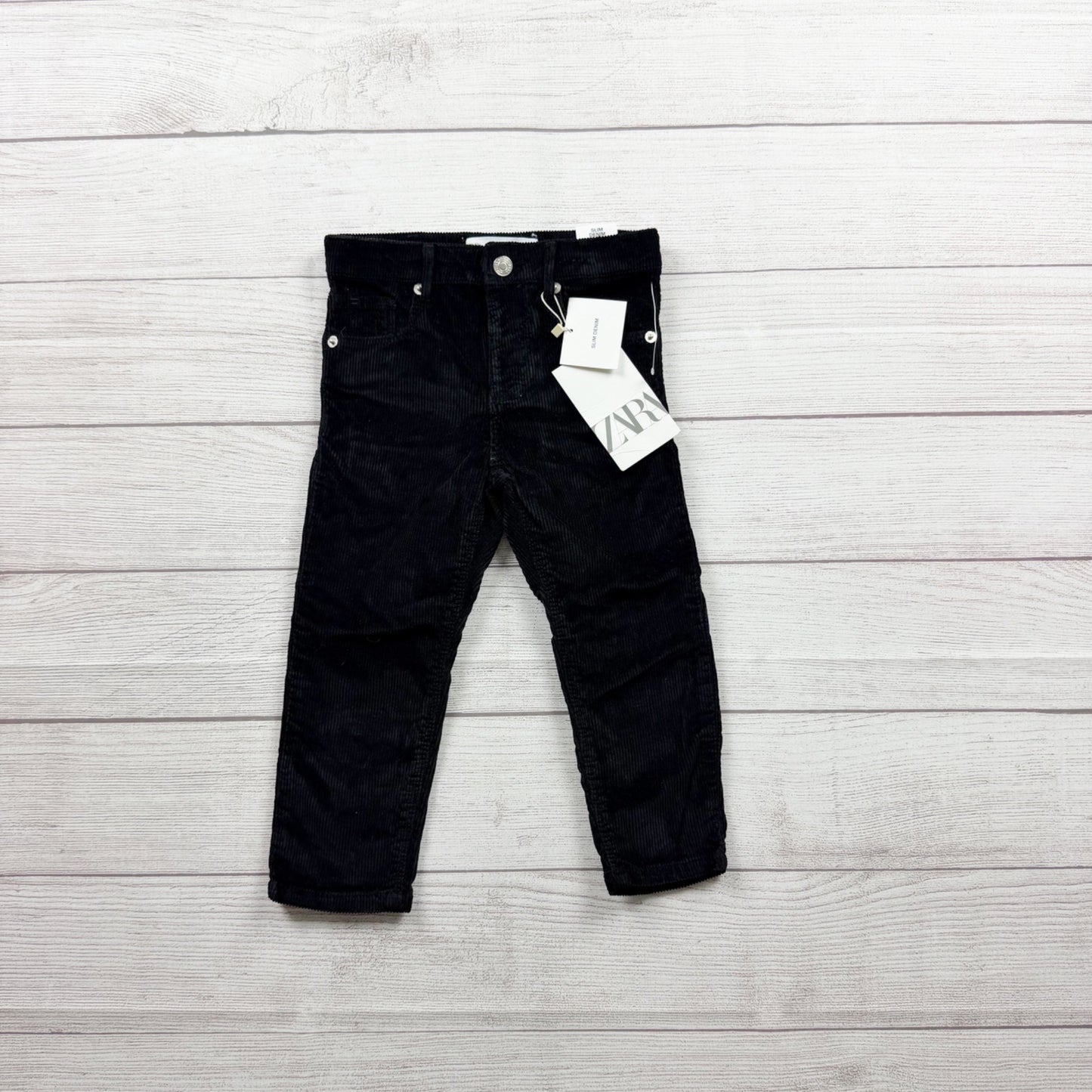 Zara Kids Black Corduroy Slim Fit Pants NWT 2-3