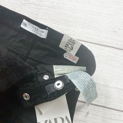 Zara Kids Black Corduroy Slim Fit Pants NWT 2-3