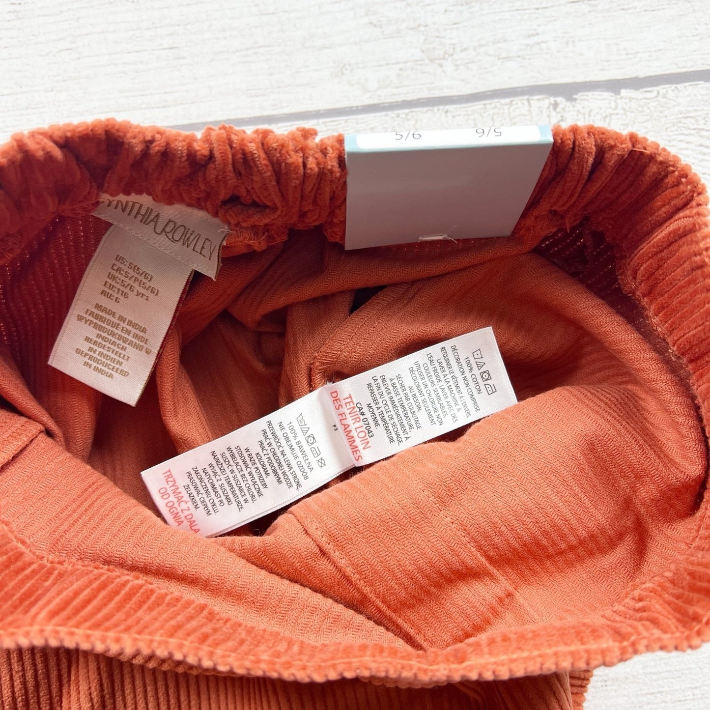 Cynthia Rowley Girls Orange Corduroy Snap Front Skirt Elastic Waist NWT 5-6