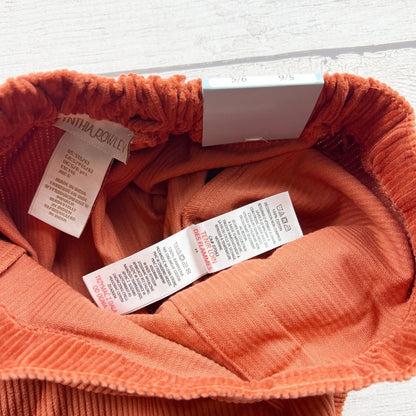 Cynthia Rowley Girls Orange Corduroy Snap Front Skirt Elastic Waist NWT 5-6
