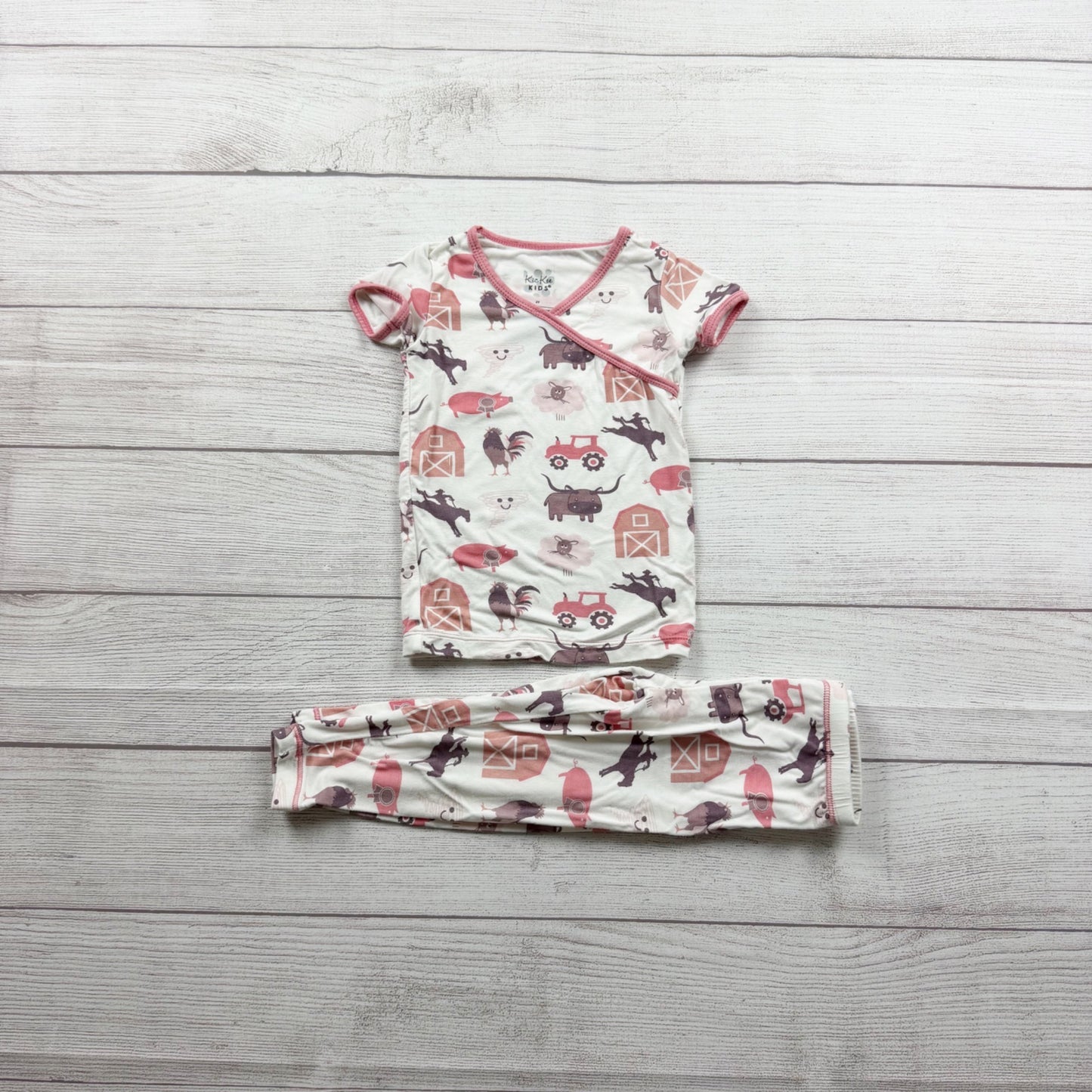 Kickee Kids Bamboo Farm Themed Pajamas Short Sleeve Soft Stretchy Sleep Set 2T