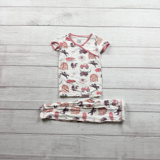 Kickee Kids Bamboo Farm Themed Pajamas Short Sleeve Soft Stretchy Sleep Set 2T