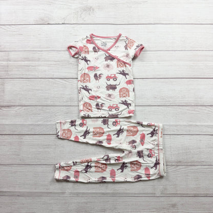 Kickee Kids Bamboo Farm Themed Pajamas Short Sleeve Soft Stretchy Sleep Set 2T