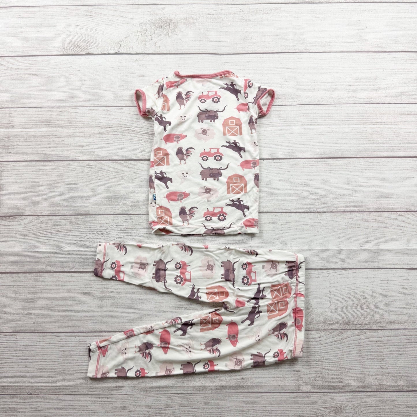 Kickee Kids Bamboo Farm Themed Pajamas Short Sleeve Soft Stretchy Sleep Set 2T