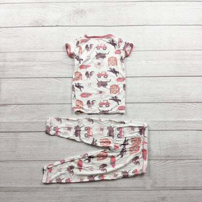 Kickee Kids Bamboo Farm Themed Pajamas Short Sleeve Soft Stretchy Sleep Set 2T