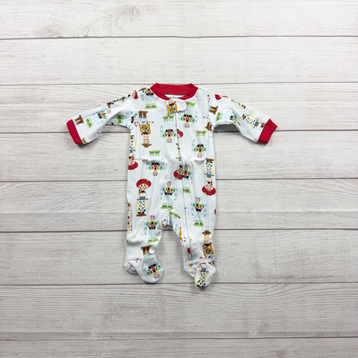 Disney Pixar Toy Story Footed Sleeper Pajamas White Full Zip Newborn
