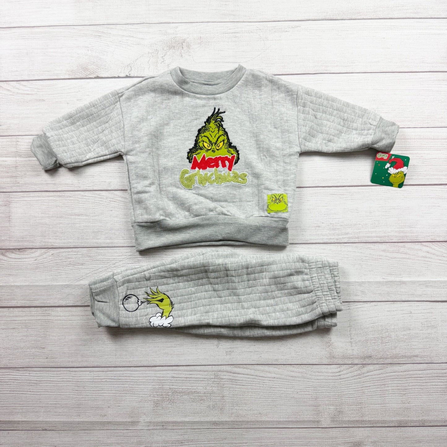 Dr. Seuss Grinch Toddler Outfit Gray 2 Piece Sweater Jogger Set NWT 12-18 Months