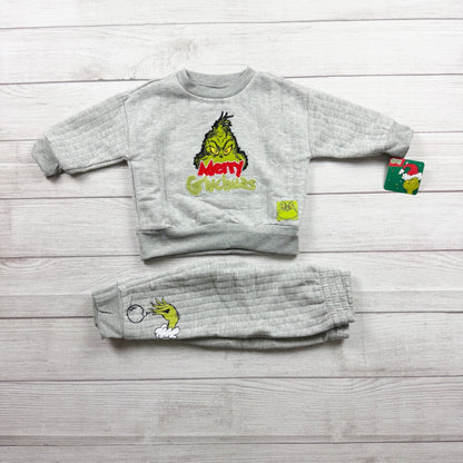 Dr. Seuss Grinch Toddler Outfit Gray 2 Piece Sweater Jogger Set NWT 12-18 Months
