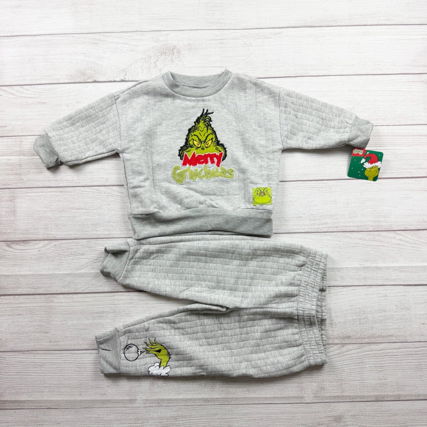 Dr. Seuss Grinch Toddler Outfit Gray 2 Piece Sweater Jogger Set NWT 12-18 Months
