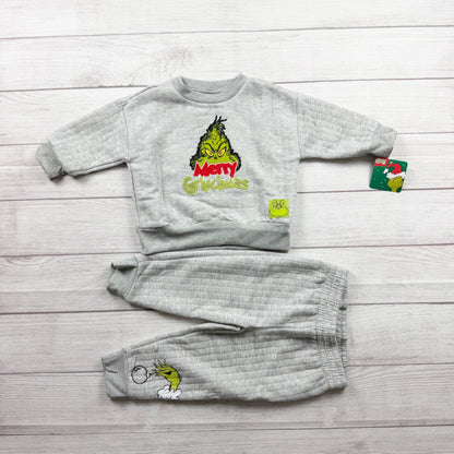 Dr. Seuss Grinch Toddler Outfit Gray 2 Piece Sweater Jogger Set NWT 12-18 Months