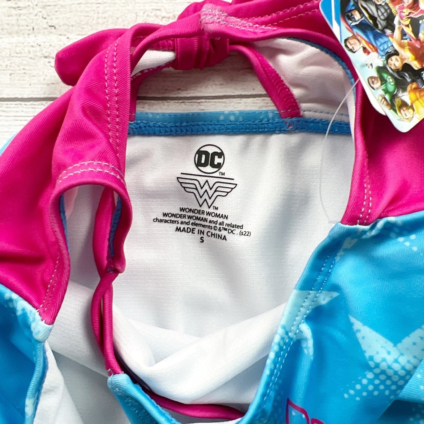 Wonder Woman Girls Swimsuit Star Print One Piece Bow Back NWT Small