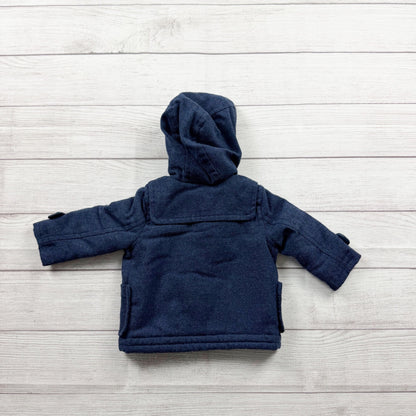 Gap Baby Hooded Toggle Coat Navy Blue Plaid Lined Winter Jacket 6-12 Months