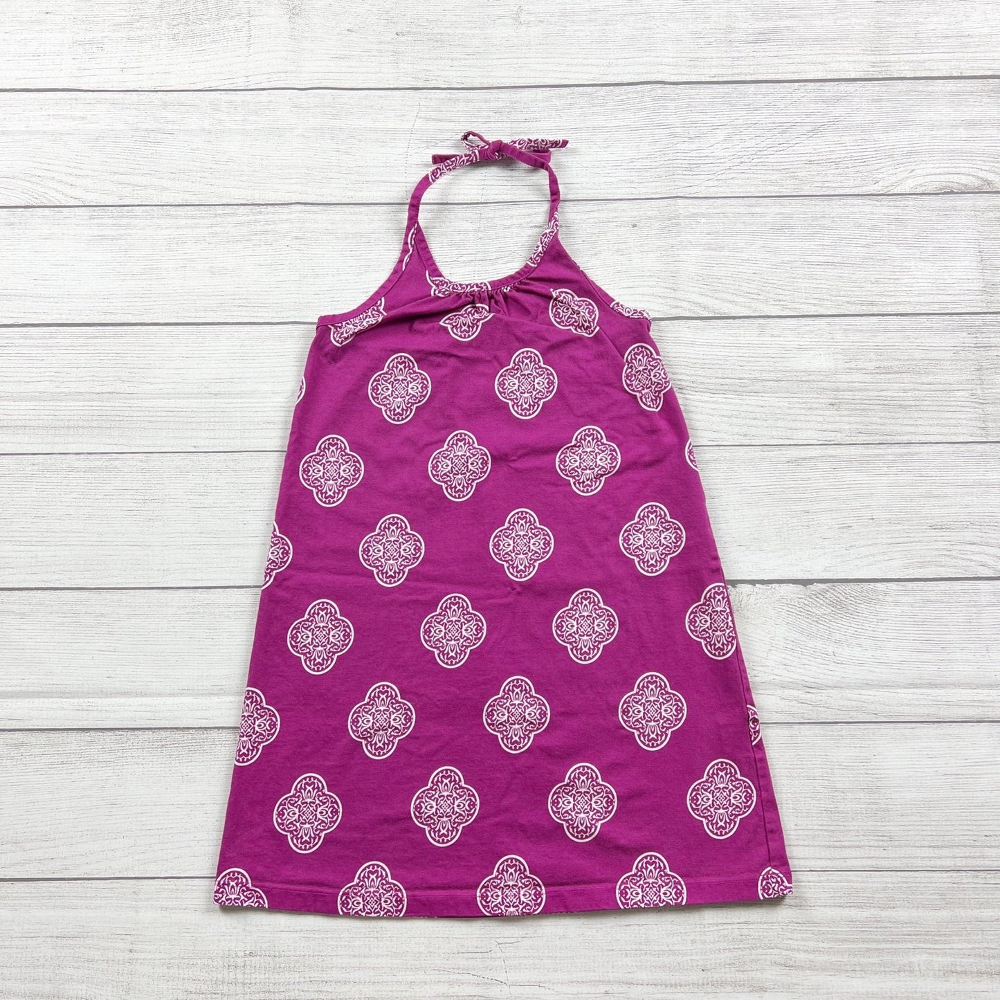 Hanna Andersson Girls Purple Halter Dress White Floral Print 120 S 6-7