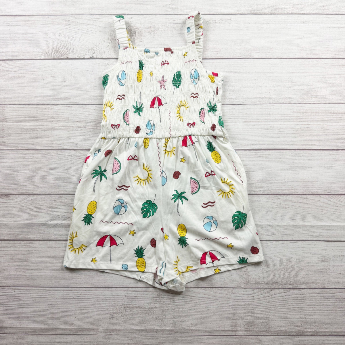 Old Navy Girls Summer Print Smocked Romper Multicolor Tropical Graphic L 10-12