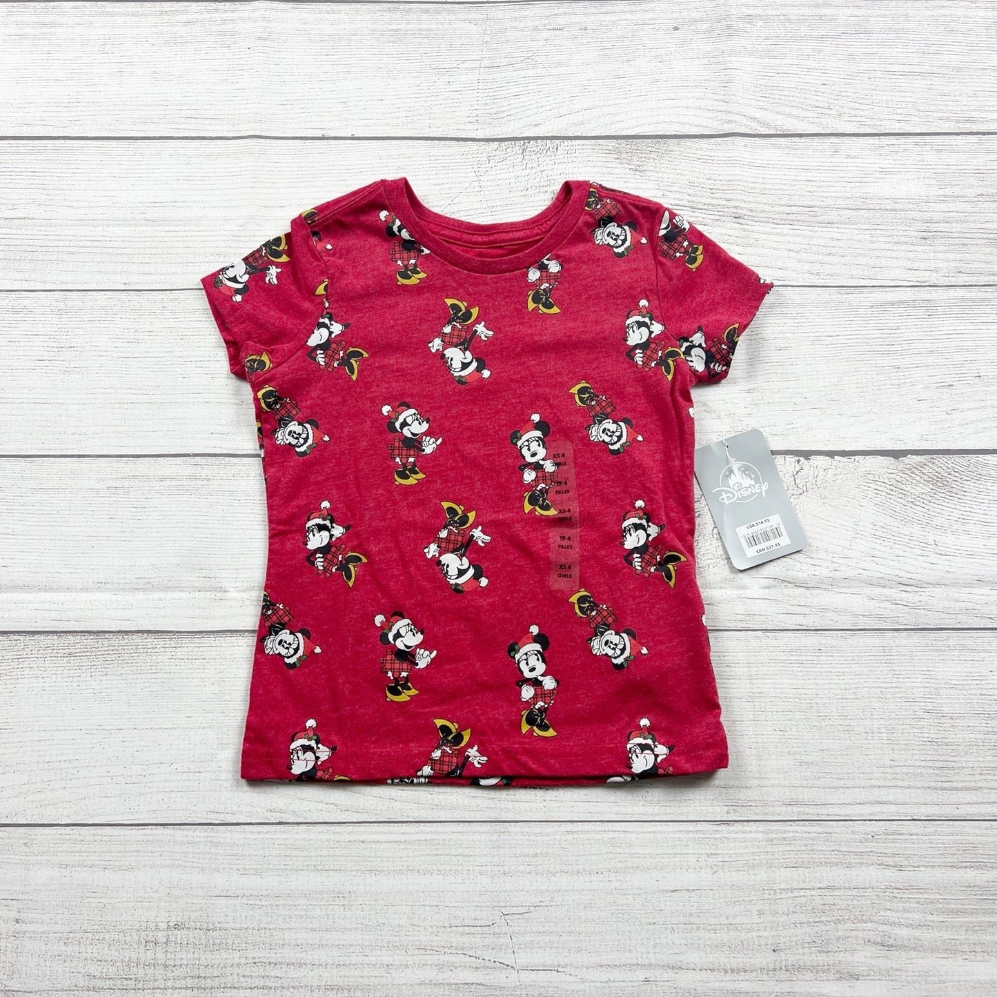 Disney Parks Girls Minnie Mouse Christmas Holiday Tee XS 4 NWT