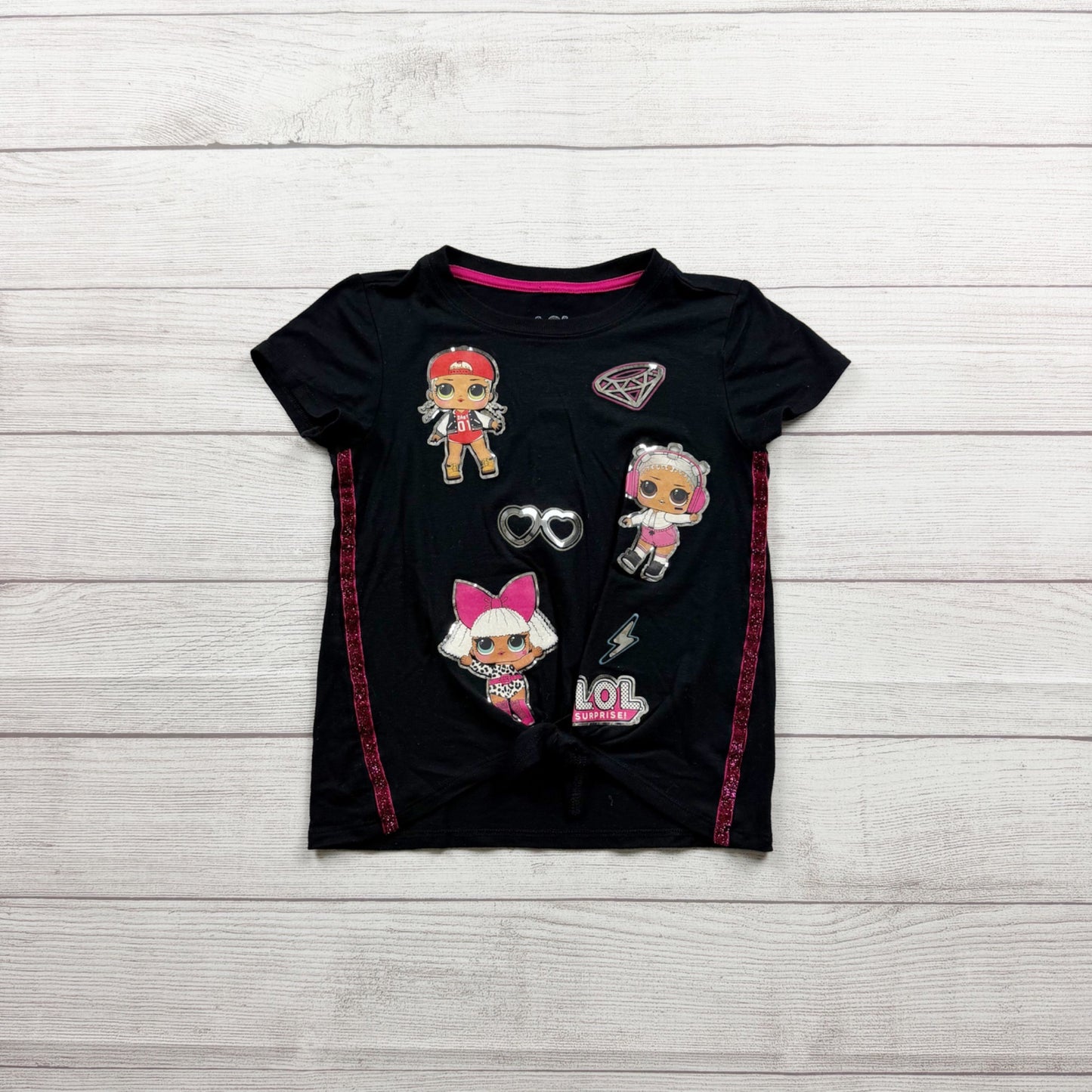 LOL Surprise Girls Graphic T-Shirt Glitter Side Panels Black M 7-8