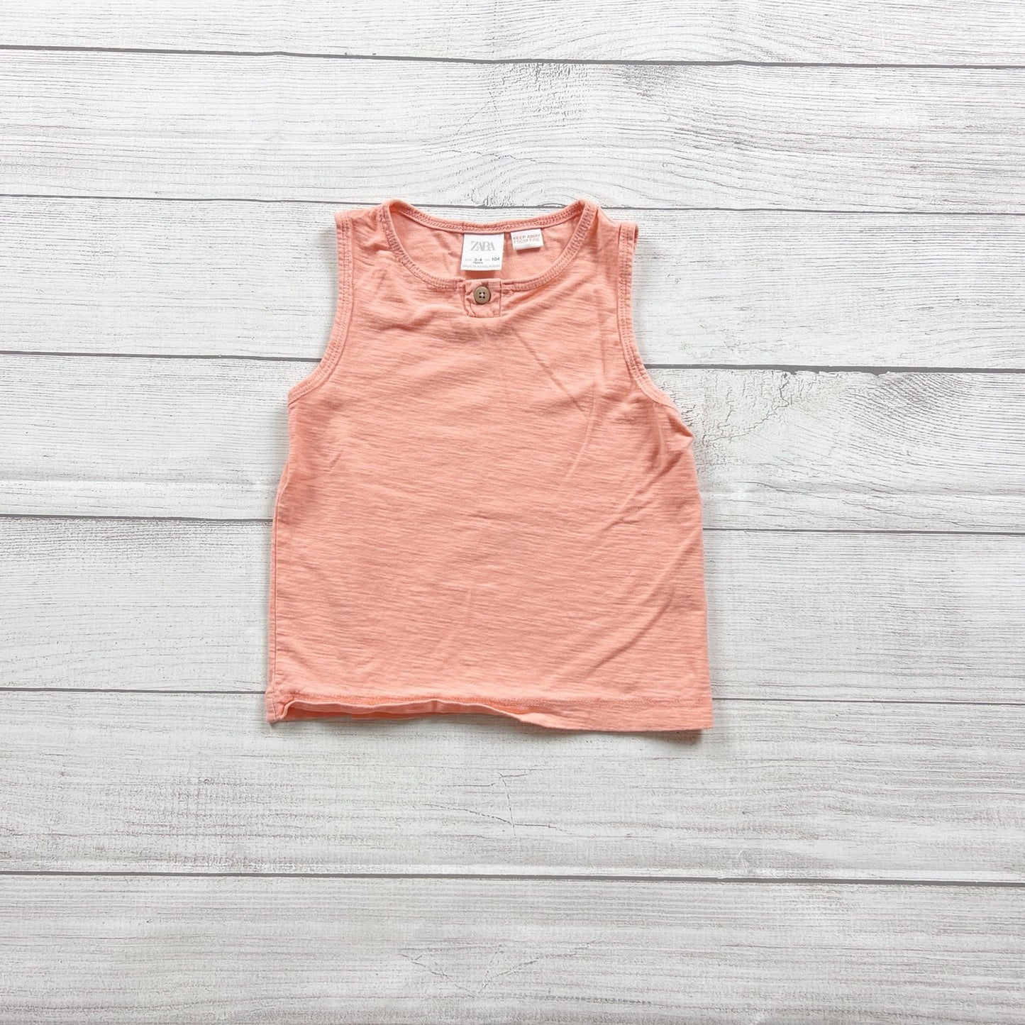 Zara Boys Peach Sleeveless Cotton Tank Top Button Accent 3-4