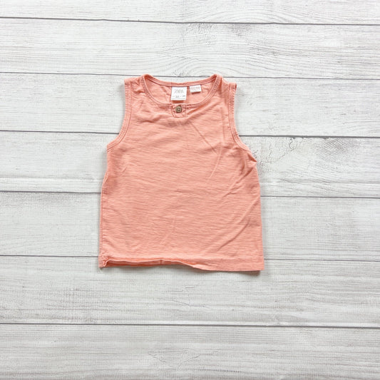 Zara Boys Peach Sleeveless Cotton Tank Top Button Accent 3-4