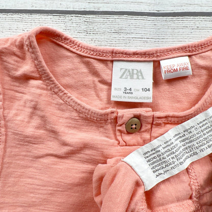 Zara Boys Peach Sleeveless Cotton Tank Top Button Accent 3-4