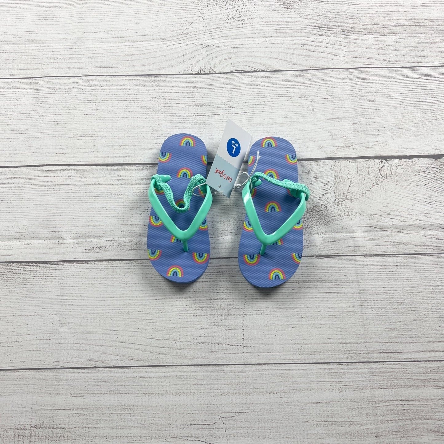 Cat & Jack Flip Flops Rainbow Print Blue Turquoise Summer Sandals NWT 9-10