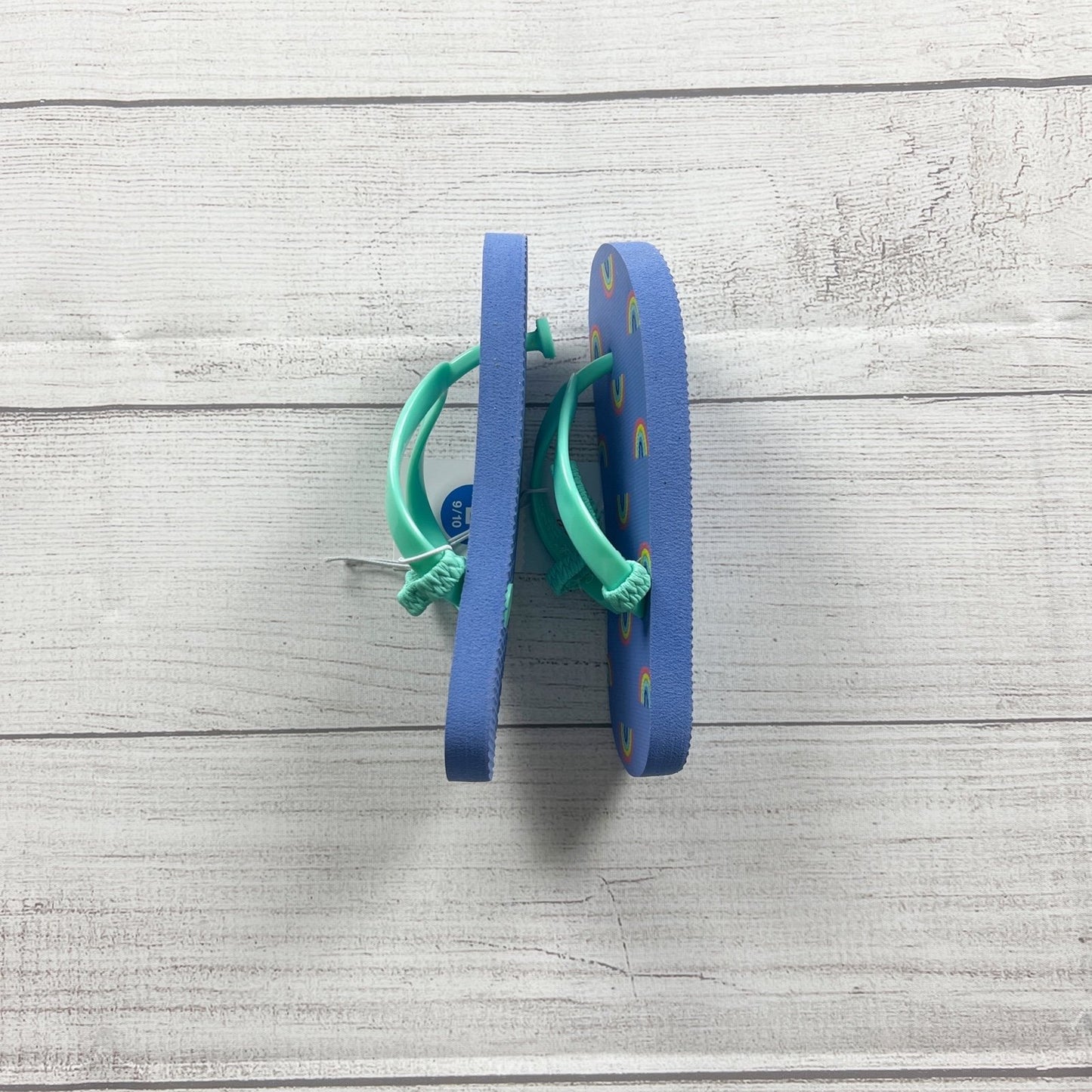 Cat & Jack Flip Flops Rainbow Print Blue Turquoise Summer Sandals NWT 9-10