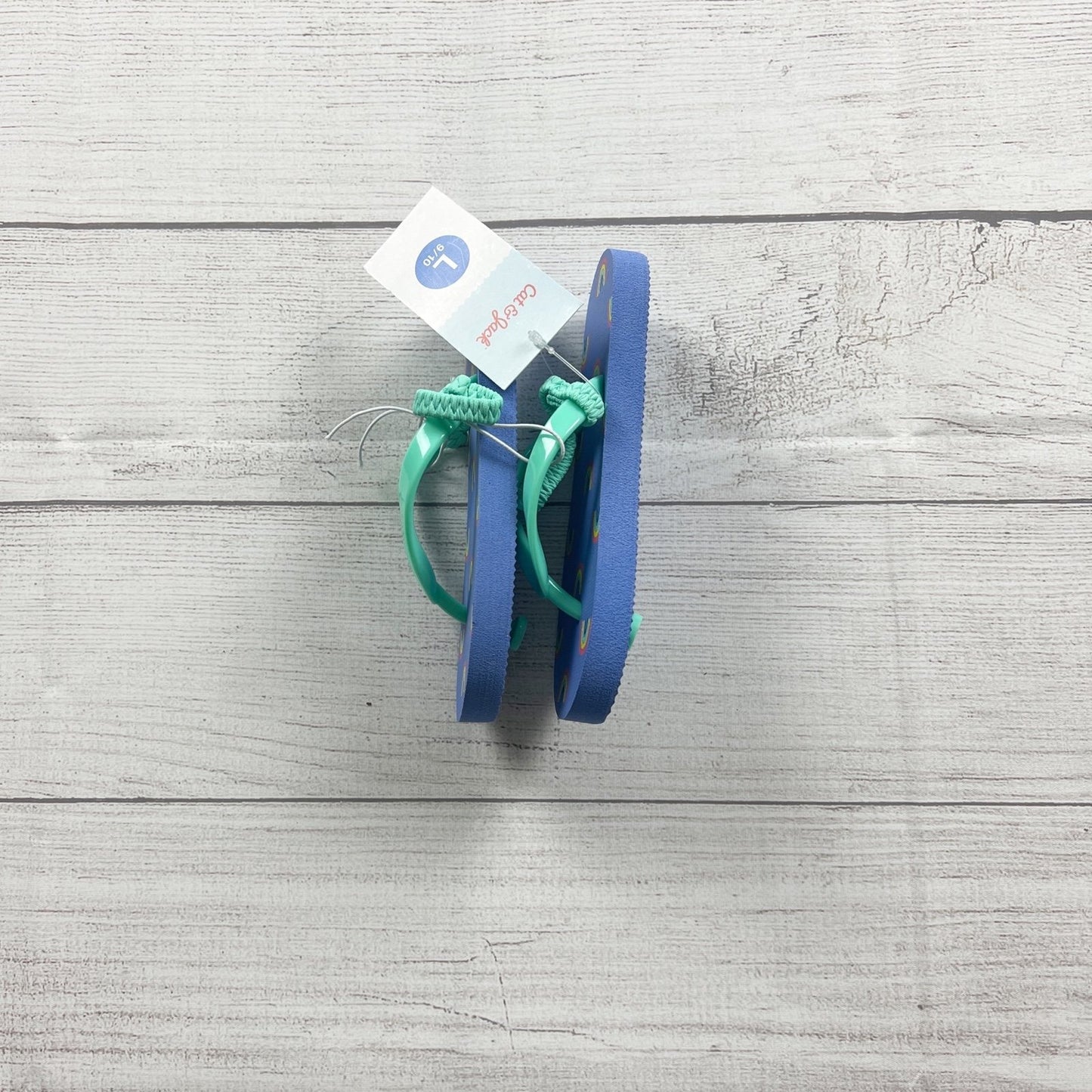 Cat & Jack Flip Flops Rainbow Print Blue Turquoise Summer Sandals NWT 9-10