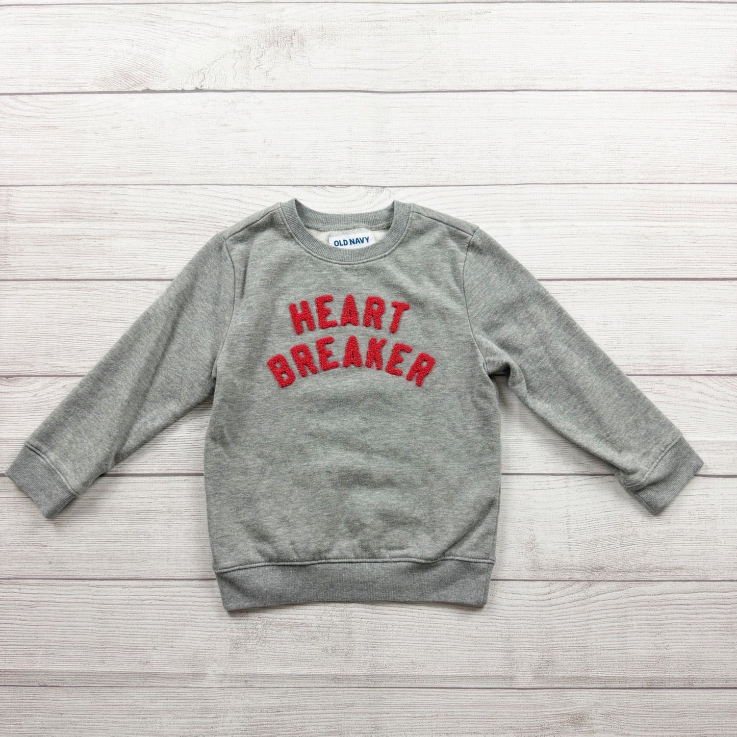 Old Navy Heart Breaker Sweatshirt Gray Red Toddler Boys Long Sleeve 5T