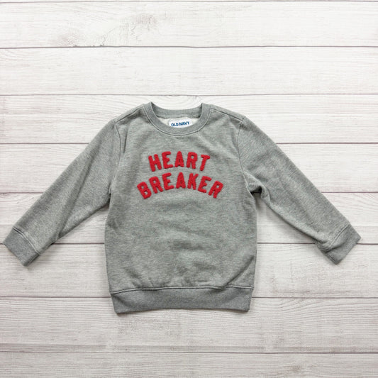 Old Navy Heart Breaker Sweatshirt Gray Red Toddler Boys Long Sleeve 5T