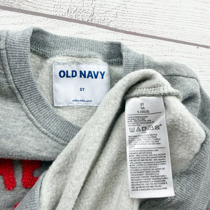 Old Navy Heart Breaker Sweatshirt Gray Red Toddler Boys Long Sleeve 5T