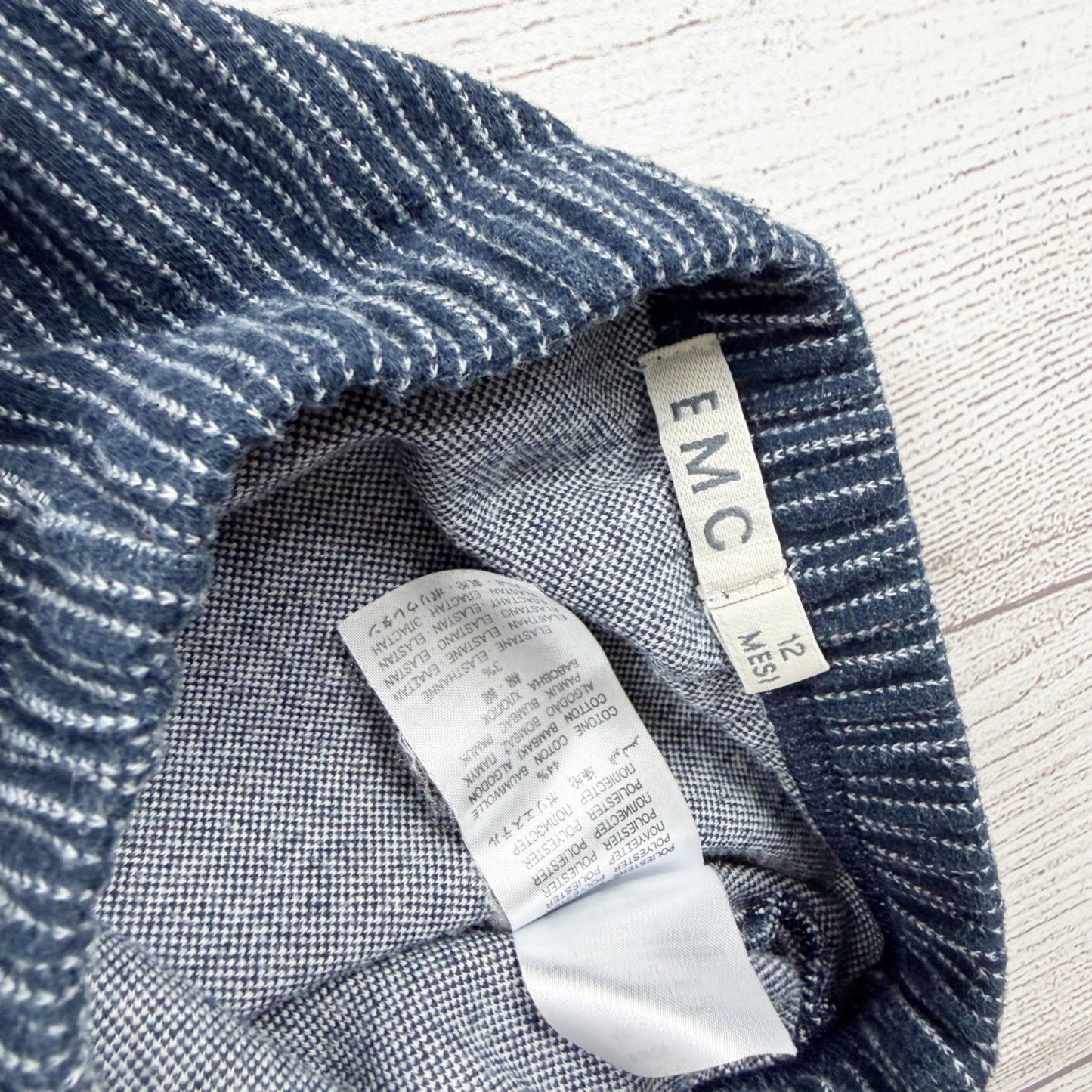 EMC Baby Boy Outfit Set Navy Long Sleeve Top Striped Pants 2 Piece 9-12 Months