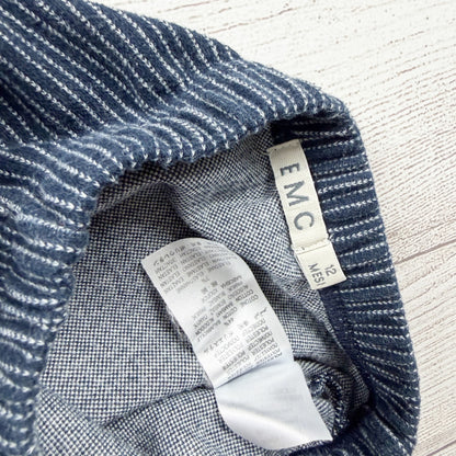 EMC Baby Boy Outfit Set Navy Long Sleeve Top Striped Pants 2 Piece 9-12 Months