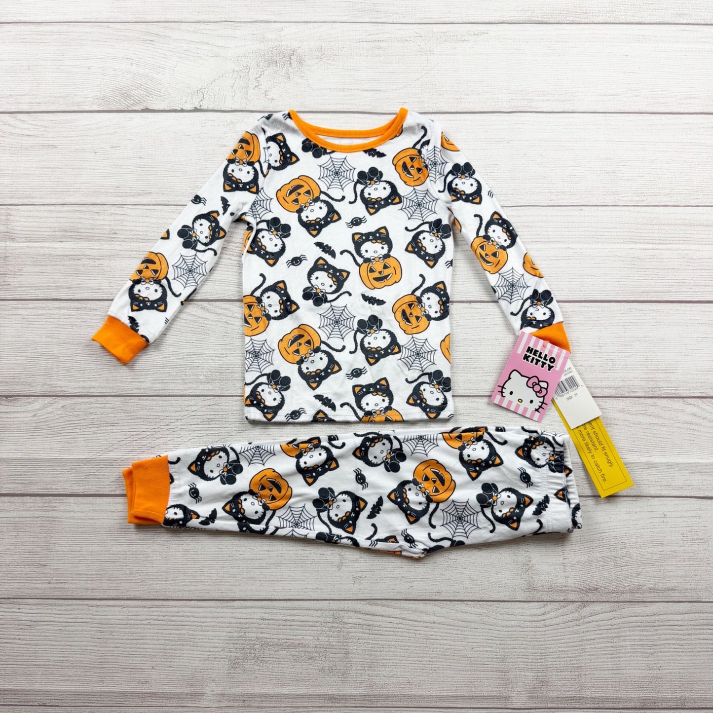 Hello Kitty Halloween Pajama Set Long Sleeve Pumpkin Cat Pattern NWT 3T