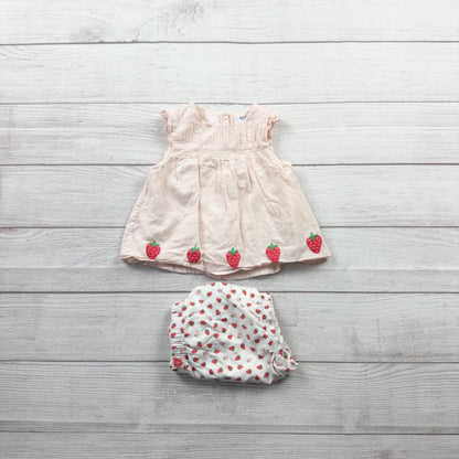 Baby Boden Pink Strawberry Embroidered Top Bloomers Set Outfit 12-18 Months