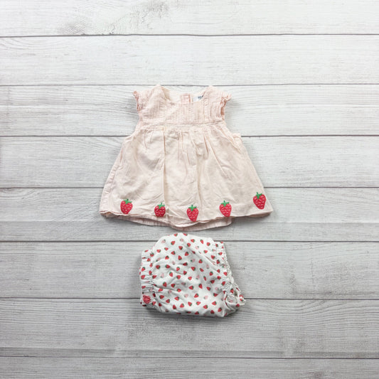 Baby Boden Pink Strawberry Embroidered Top Bloomers Set Outfit 12-18 Months