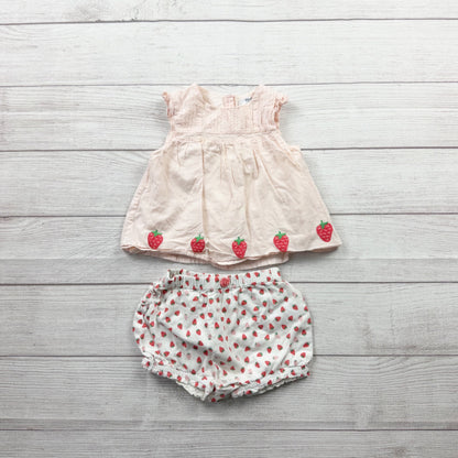 Baby Boden Pink Strawberry Embroidered Top Bloomers Set Outfit 12-18 Months