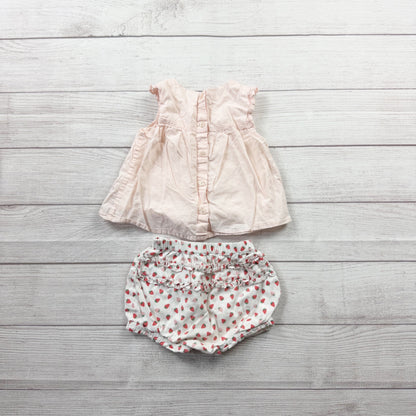 Baby Boden Pink Strawberry Embroidered Top Bloomers Set Outfit 12-18 Months