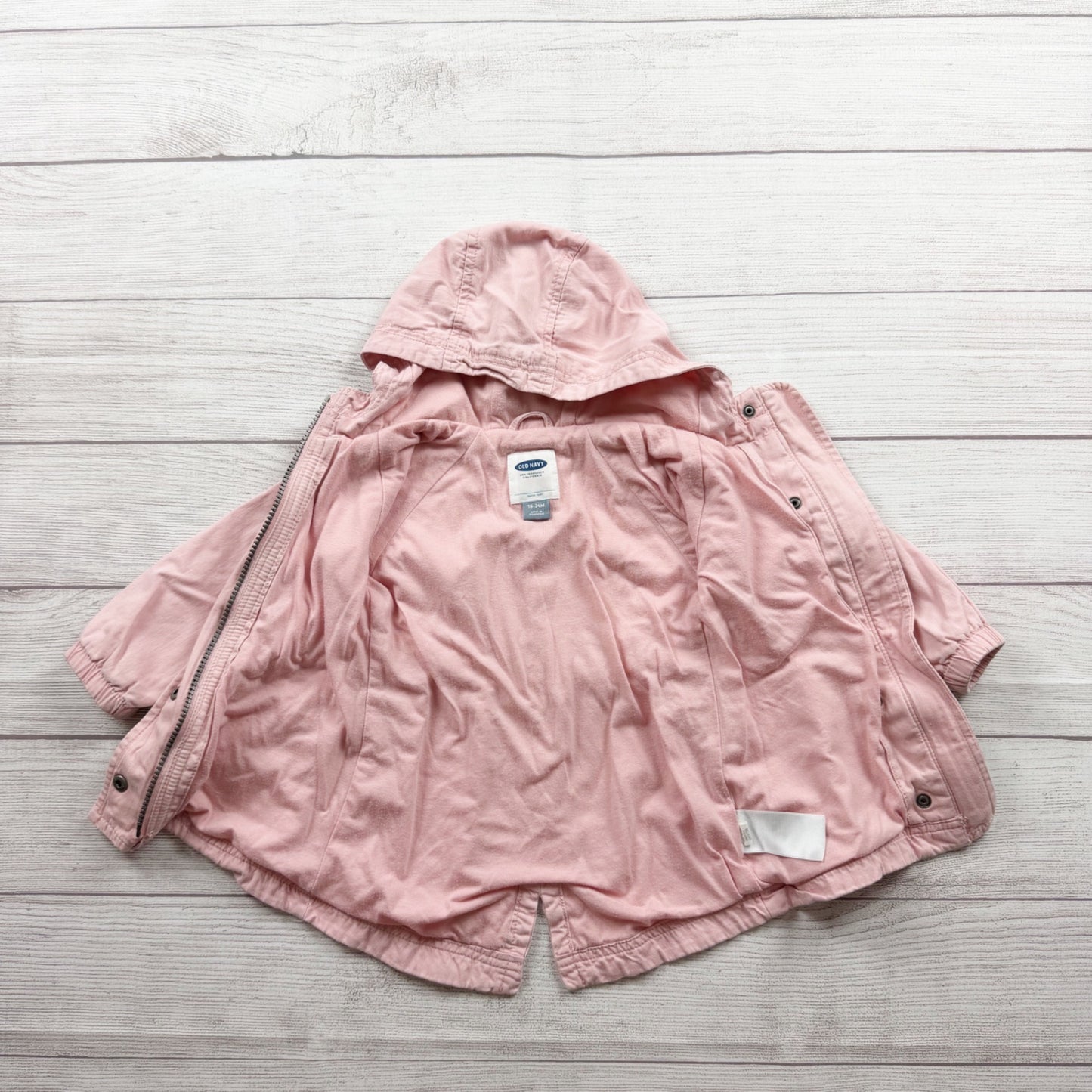 Old Navy Baby Girls Hooded Pink Lightweight Jacket Snap Front 18-24 Months