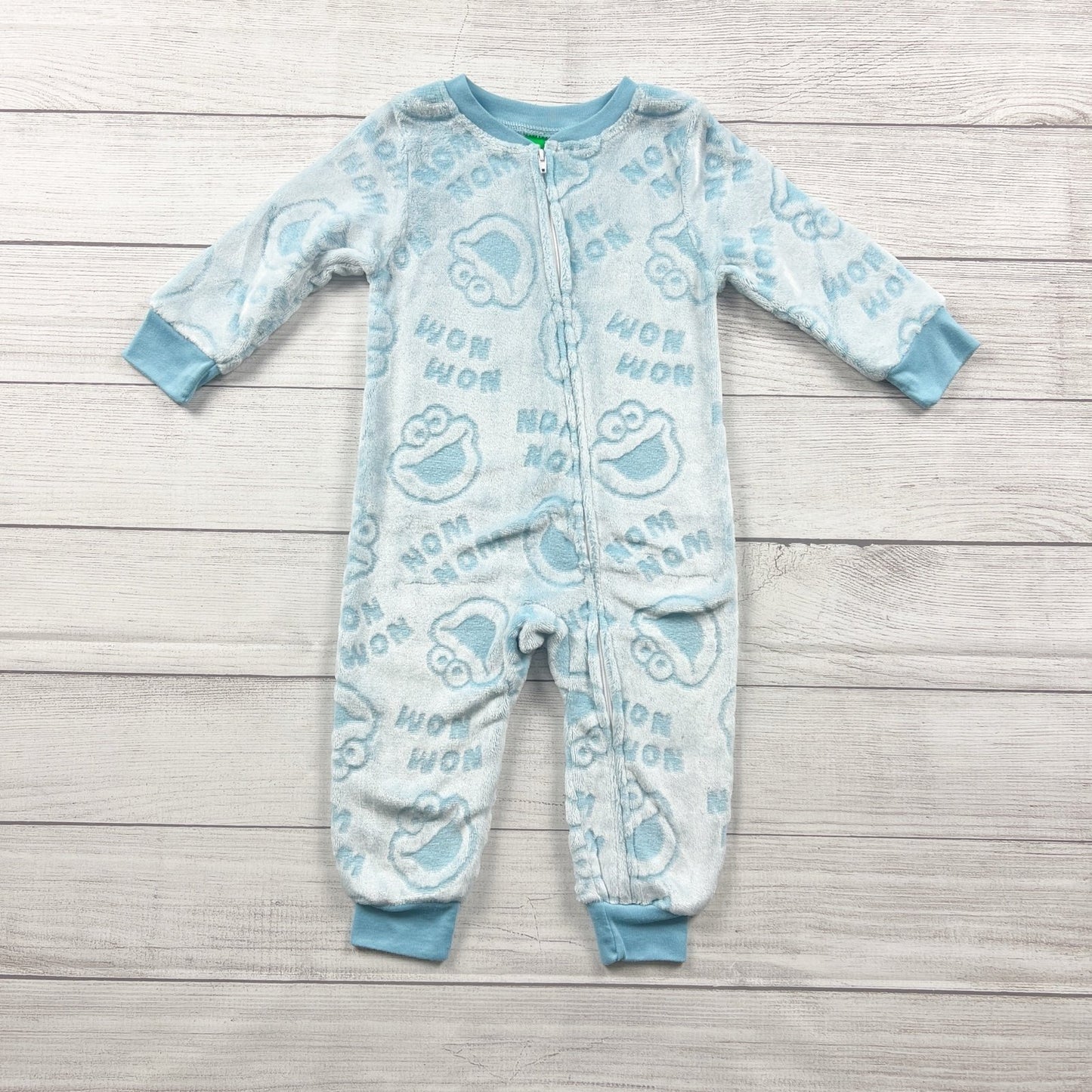 Sesame Street Cookie Monster Fleece Pajama Romper Zip Up One Piece 2T