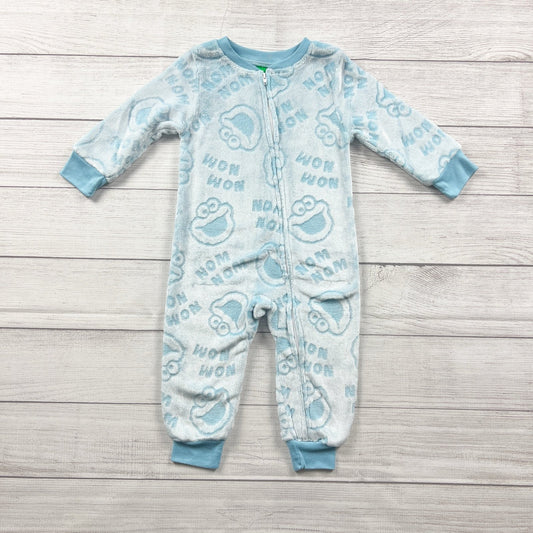 Sesame Street Cookie Monster Fleece Pajama Romper Zip Up One Piece 2T
