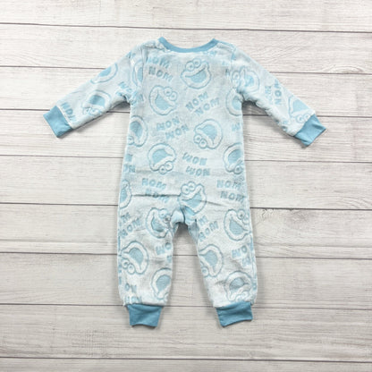 Sesame Street Cookie Monster Fleece Pajama Romper Zip Up One Piece 2T
