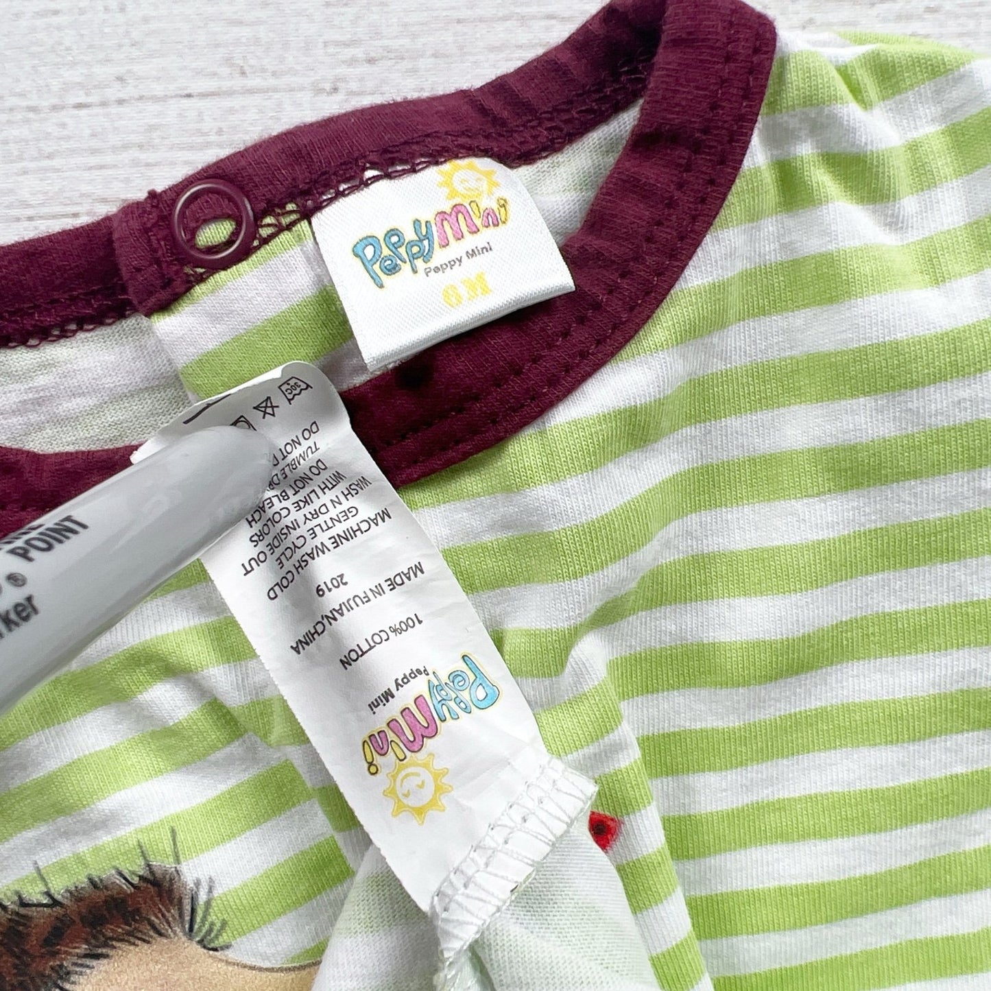 Peppy Mini Baby Romper Green Striped Short Sleeve Hedgehog Print 3-6 Months