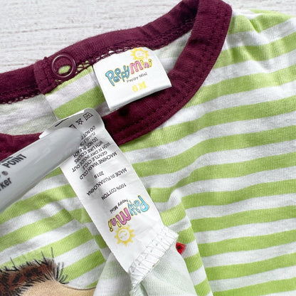 Peppy Mini Baby Romper Green Striped Short Sleeve Hedgehog Print 3-6 Months