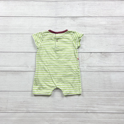 Peppy Mini Baby Romper Green Striped Short Sleeve Hedgehog Print 3-6 Months