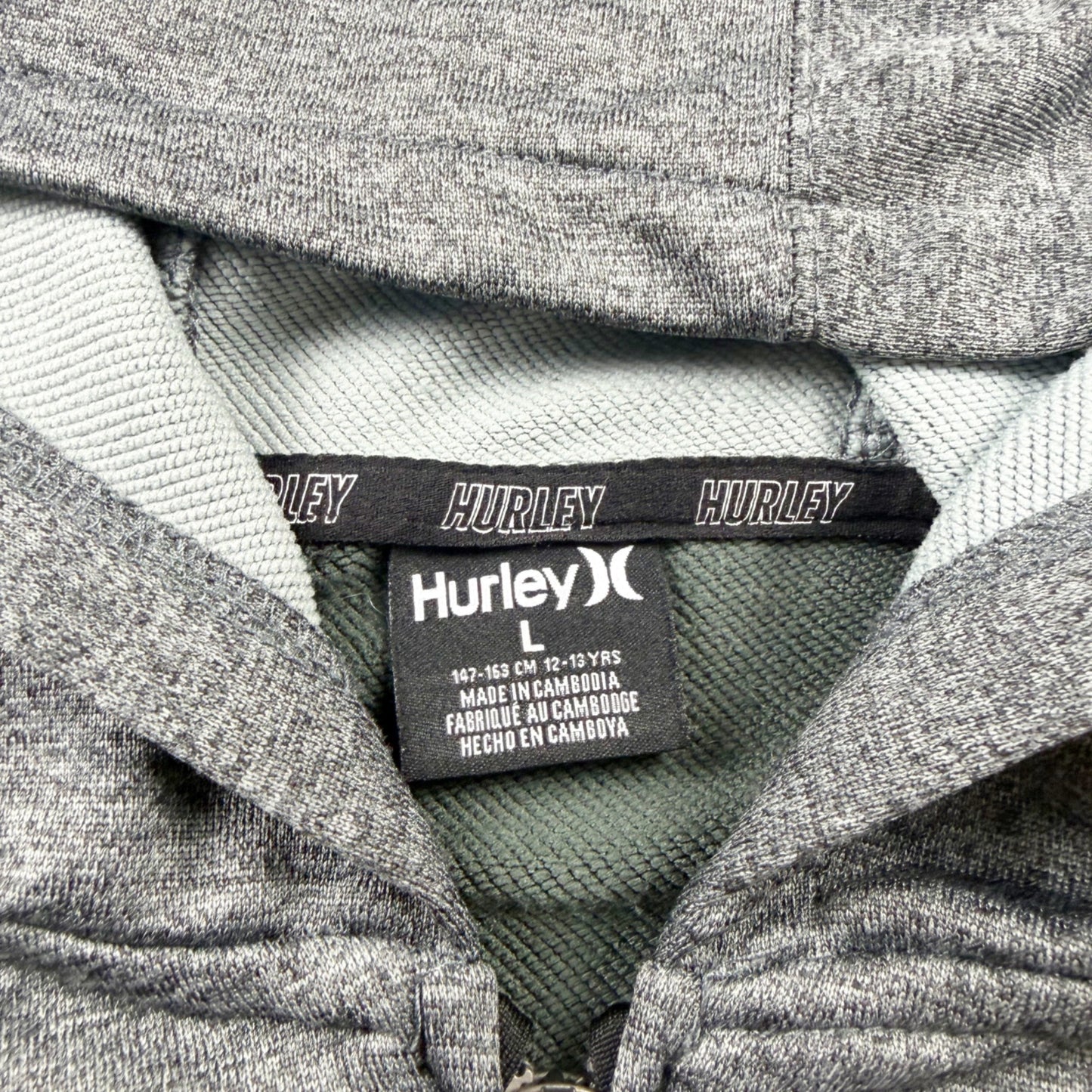 Hurley Kids Zip Up Hoodie Gray Full Zip Hooded Sweatshirt L 12-13
