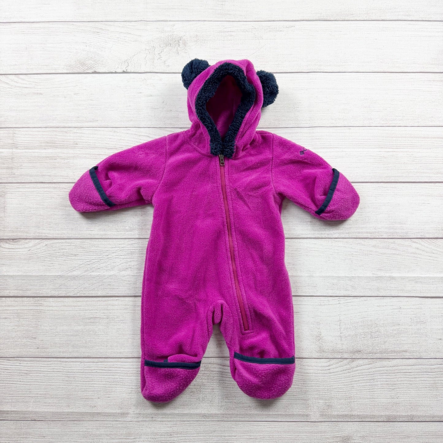 Columbia Baby Fleece Bunting Suit Hooded One Piece Bear Ears Pram 0-3 Months