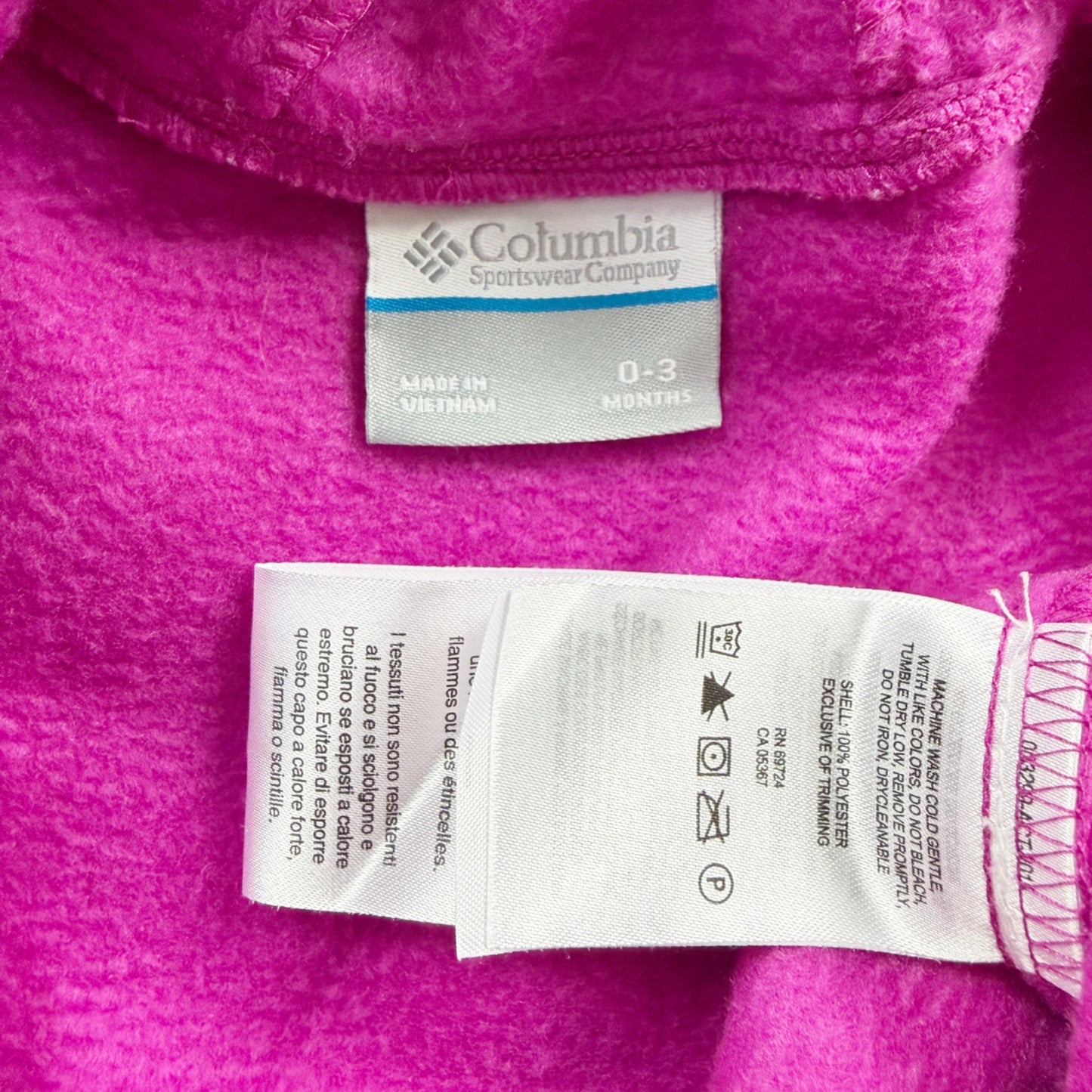 Columbia Baby Fleece Bunting Suit Hooded One Piece Bear Ears Pram 0-3 Months
