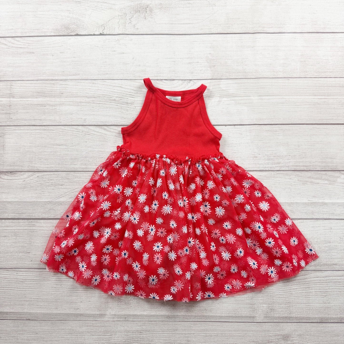 Okie Dokie Toddler Girls Dress Red Daisy Tulle Skirt Sleeveless 2T